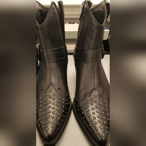 Black Leather Western Boots with Studs, Emanuele Crasto 8 USA, 39 EU, NWT
